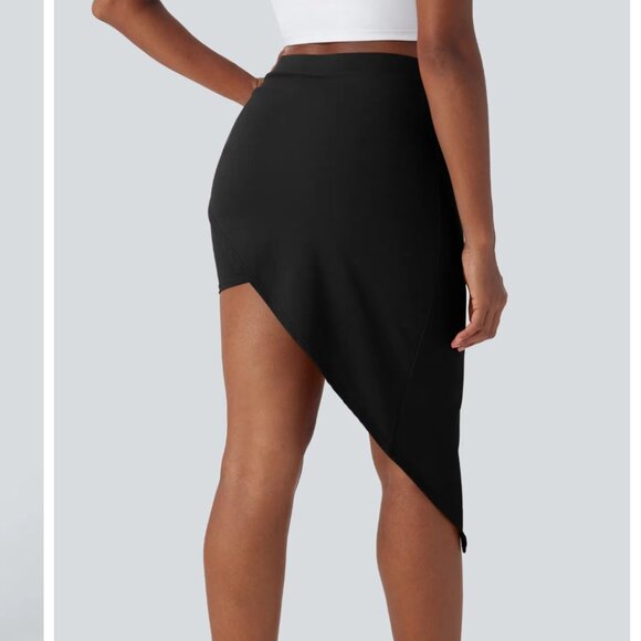 High Waisted Ruched Adjustable Buckle 2-in-1 Pocket High Low Dance Skirt - Picture 3 of 5